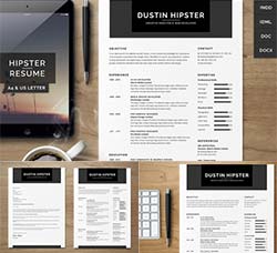 个人简历模板(INDD/DOCX/PSD)：Resume CV Set - The Hipster